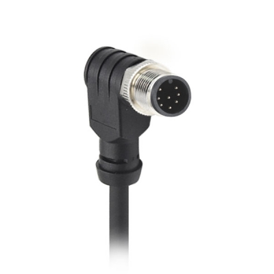 M12 A-coded 8pin right angle male cable plug